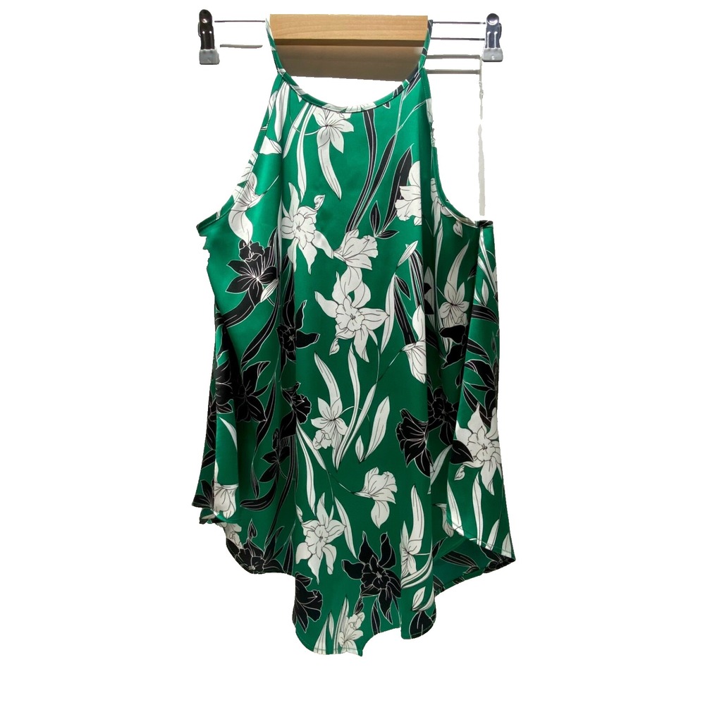 Worthington Sleeveless Halter Blouse Women's Petite Medium Green Floral NWT